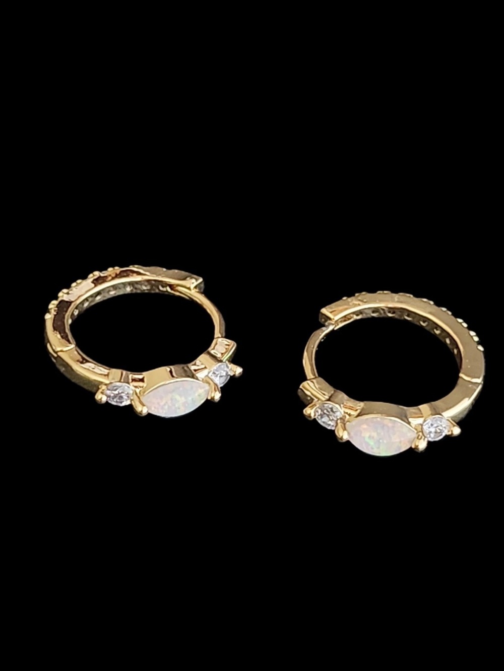 Natural Opal & Natural Sapphire Huggie Hoops 17mm Gold Plated Sterling Silver